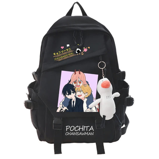 Chainsaw Man Set Sac à Dos – Denji Aki Chibi Photo Pochita Noir Style Kawaii