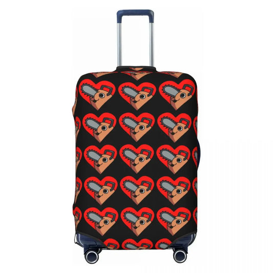 Chainsaw Man Housse de Valise – Pochita Coeurs Pattern Noir et Rouge