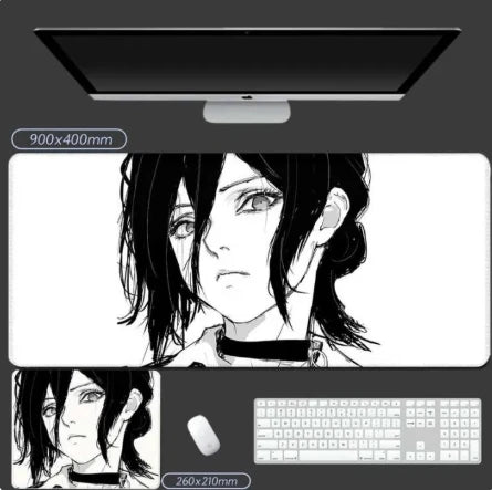 Chainsaw Man Tapis de Souris – Regard Froid Manga Noir et Blanc Grand Format Bureau
