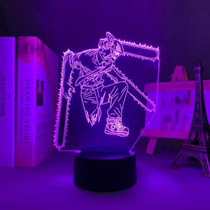 Chainsaw Man Lampe LED 3D – Denji Tronçonneuse Édition Néon Bleu