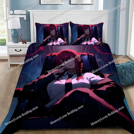 Chainsaw Man Parure de Lit Couette & Taies – Makima Pluie Rouge Édition Sombre