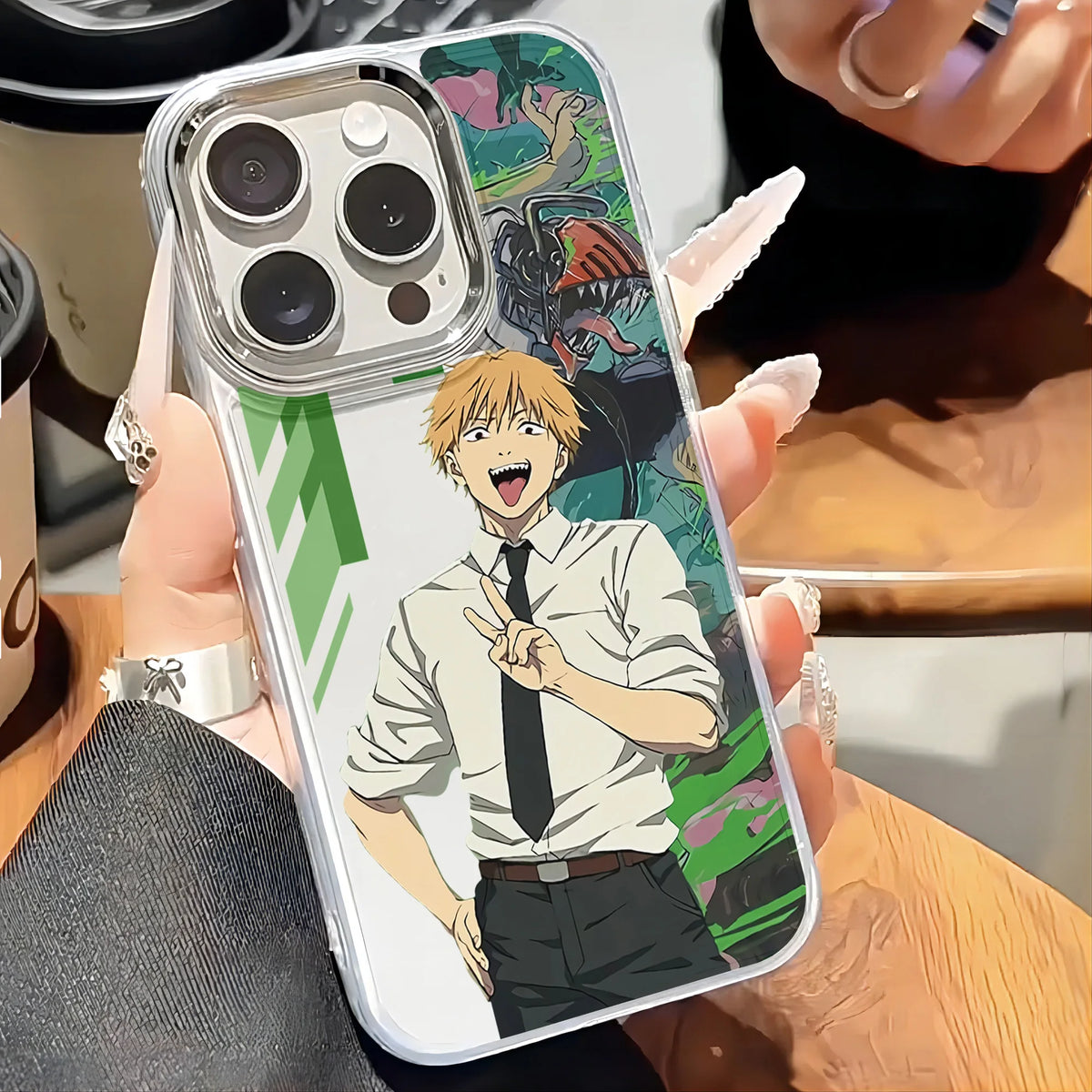 Chainsaw Man Coque Google – Denji Vert Coloré Étui Transparent
