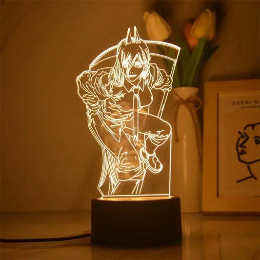 Chainsaw Man Lampe LED Gravée – Power Édition Lumineuse