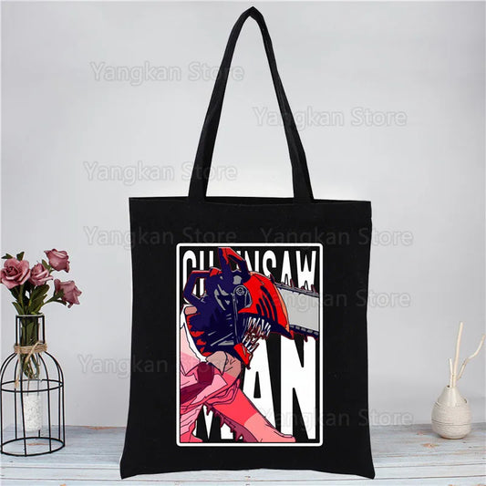 Chainsaw Man Tote Bag – Logo Titre Typographie Bold Noir et Blanc Toile Noire
