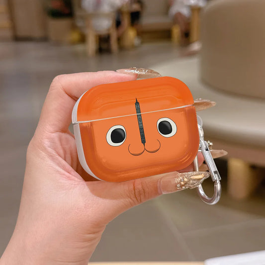 Chainsaw Man Coque AirPods – Pochita Visage Orange Étui Mousqueton