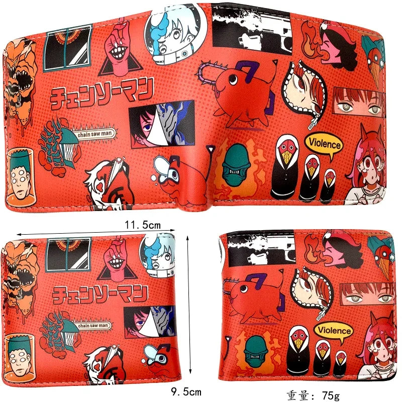 Chainsaw Man Portefeuille – Collage Personnages Sticker Bomb Rouge Cuir Souple Bifold
