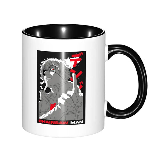 Chainsaw Man Mug – Denji Combat Noir et Blanc Intérieur Noir