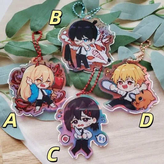 Chainsaw Man Porte-Clés – Pack 4 Personnages Chibi Acrylique Coloré Set A B C D
