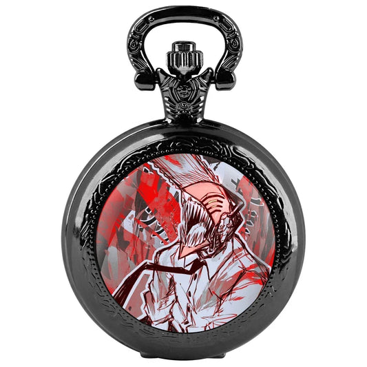 Chainsaw Man Montre de Poche Vintage – Denji Devil Rouge et Blanc Style Gothique Noir
