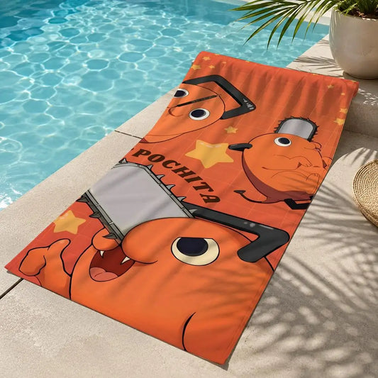 Chainsaw Man Serviette de Plage – Pochita Devil Orange Style Mignon
