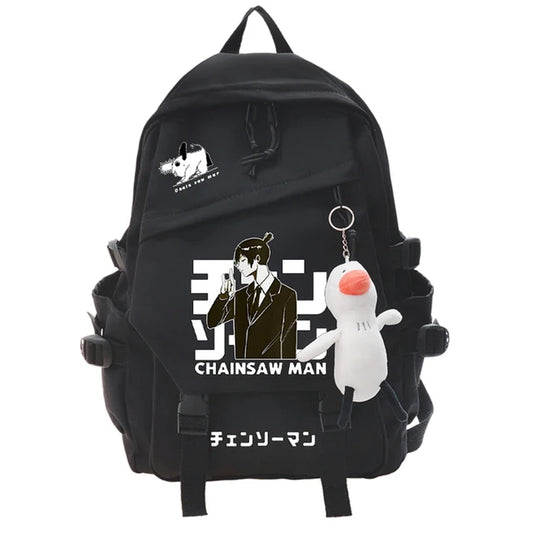 Chainsaw Man Set Sac à Dos – Aki Silhouette Noir Pochita Porte-clés Style Minimaliste