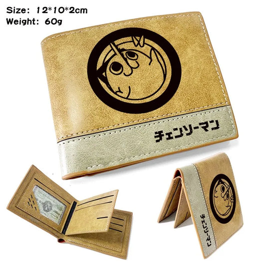 Chainsaw Man Cartera – Pochita Emblema Círculo Negro Icónico Estilo Vintage Piel Beige