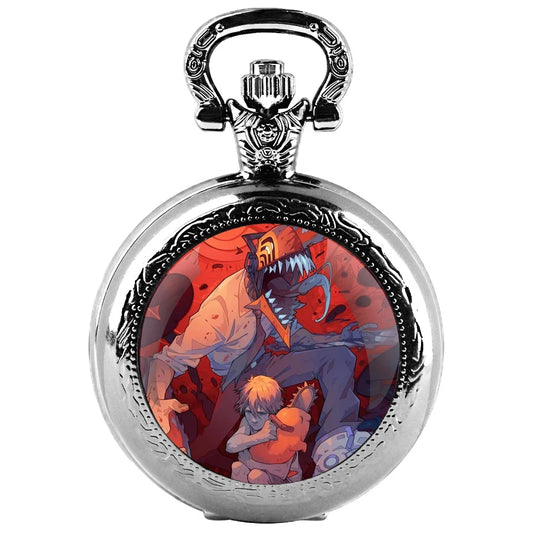 Chainsaw Man Montre de Poche en Verre – Denji Style Argenté Brillant