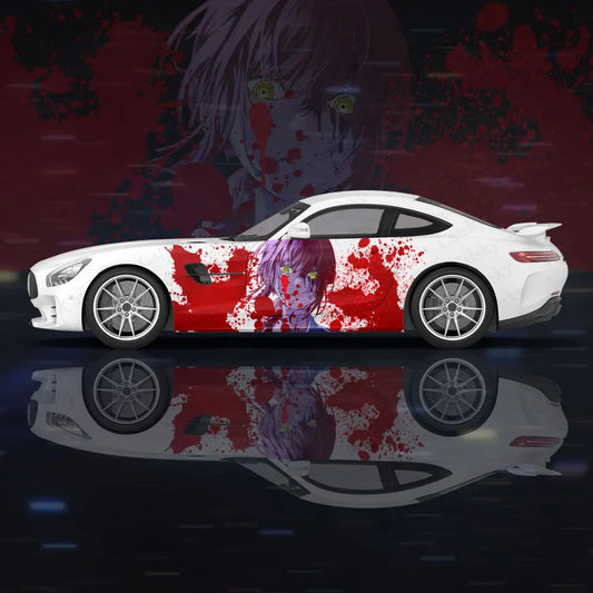 Chainsaw Man Anime Car Wrap – Makima Violet Éclaboussures Décalque Voiture
