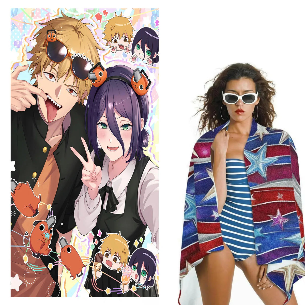 Chainsaw Man Serviette de Plage – Denji Reze Duo Style Coloré