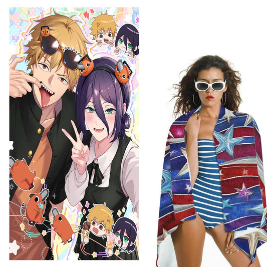 Chainsaw Man Serviette de Plage – Denji Reze Duo Style Coloré