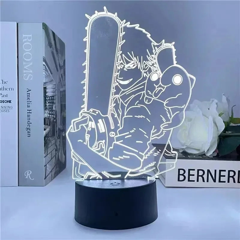 Chainsaw Man Lampe LED 3D – Denji Tronçonneuse Silhouette Lumineuse