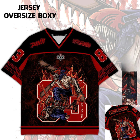 Chainsaw Man Maillot Jersey – Denji Diable Numéro 8 Édition Rouge