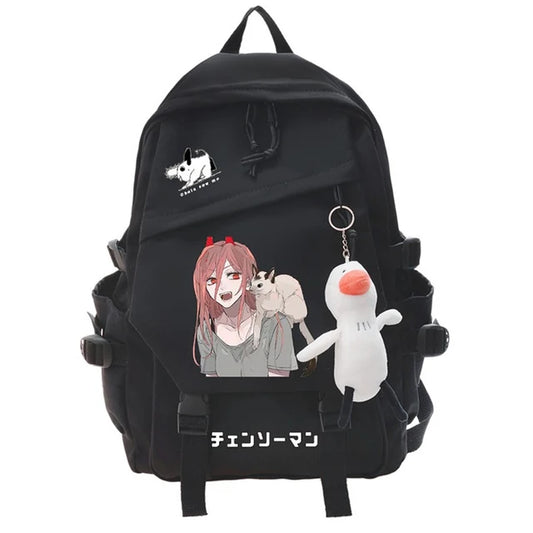 Chainsaw Man Set Sac à Dos – Power Porte-clés Noir Style Minimaliste