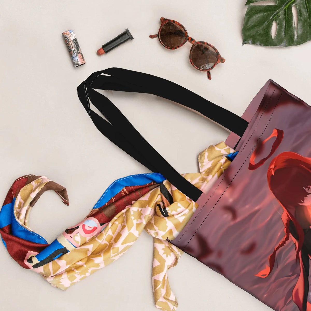 Bolso Tote Chainsaw Man – Retrato Seductor de Makima Tonos Sepia Dramáticos Lona Negra