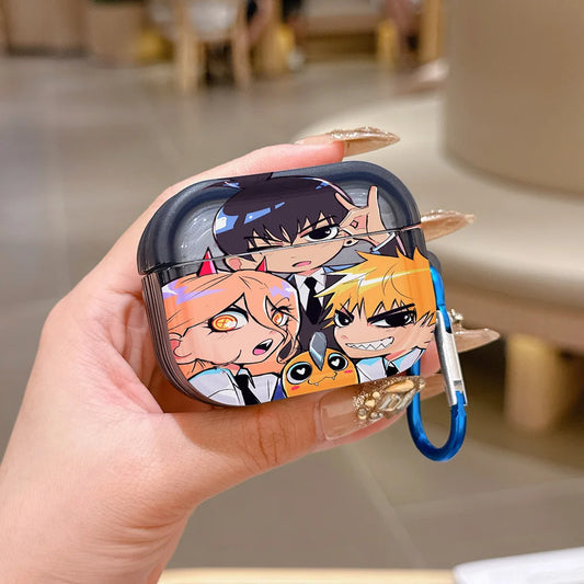 Chainsaw Man Coque AirPods – Groupe Chibi Étui Mousqueton