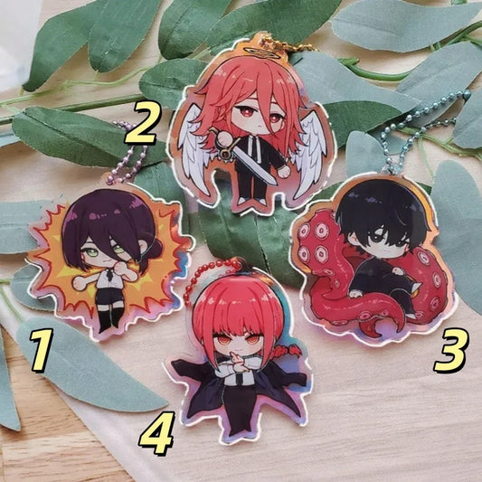 Chainsaw Man Porte-Clés – Pack 4 Personnages Chibi Acrylique Coloré Collection Complète