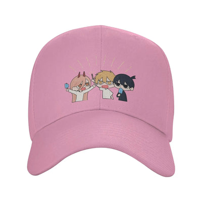 Chainsaw Man Casquette Brodée – Trio Chibi Glace Édition Rose