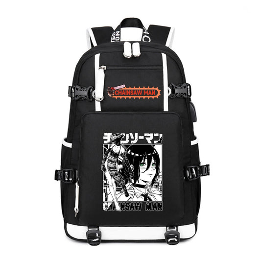 Chainsaw Man Sac à Dos – Reze Portrait Encadré Noir et Blanc Grande Capacité Oxford Noir