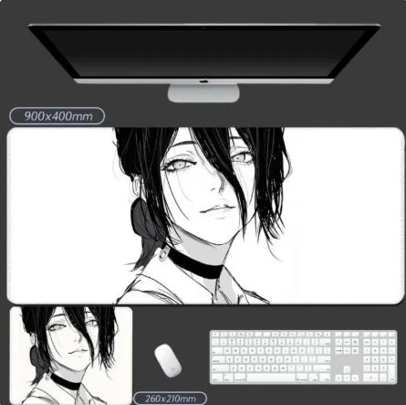 Chainsaw Man Tapis de Souris – Reze Portrait Minimaliste Élégant Grand Format Bureau