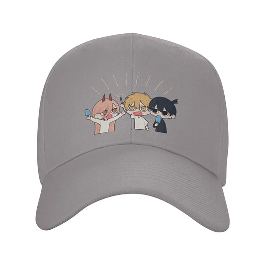Chainsaw Man Casquette Brodée – Trio Chibi Glace Édition Grise