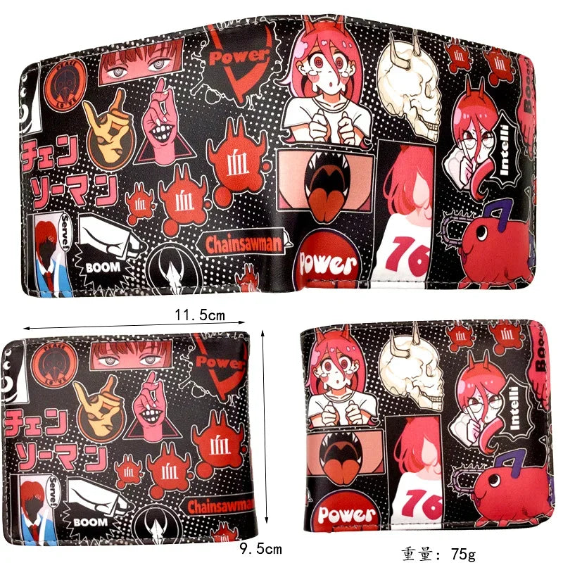 Chainsaw Man Portefeuille – Power & Personnages Collage Coloré Rouge Cuir Souple Bifold