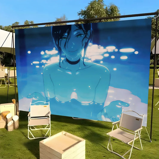 Chainsaw Man Bannière Drapeau – Reze Silhouette Nuages