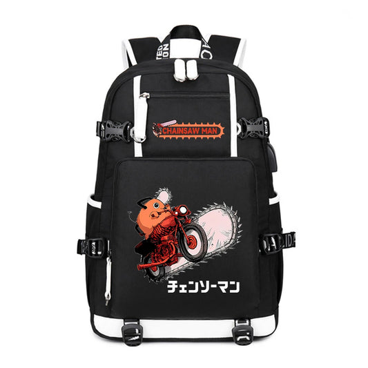 Chainsaw Man Sac à Dos – Pochita Tronçonneuse Kanji Japonais Grande Capacité Oxford Noir