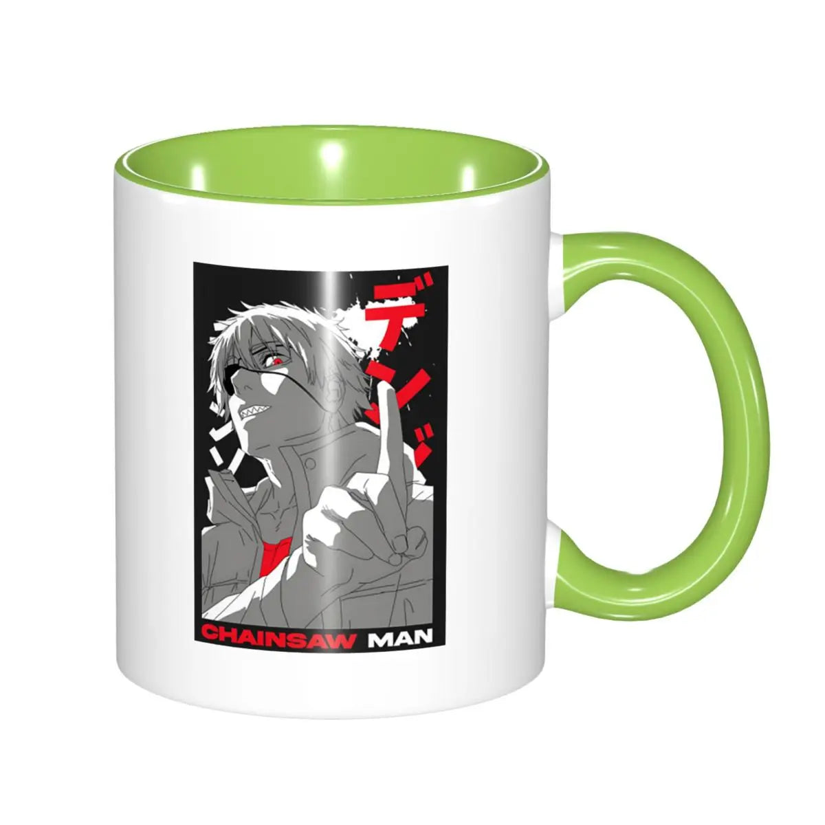 Chainsaw Man Mug – Denji Combat Noir et Blanc Intérieur Vert