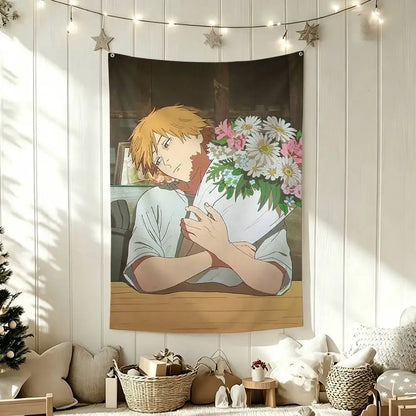 Chainsaw Man Wall Tapestry – Denji Flower Bouquet