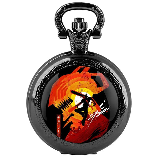 Chainsaw Man Montre de Poche en Verre – Denji Devil Combat Style Noir Classique