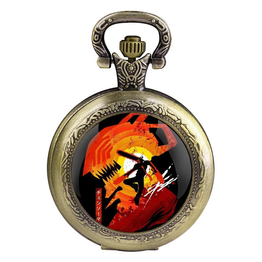 Chainsaw Man Montre de Poche en Verre – Denji Devil Combat Style Bronze Antique