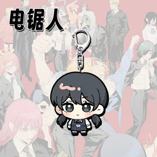 Chainsaw Man Porte-Clés – Chibi Caoutchouc Rond Cheveux Noirs Uniforme Sobre