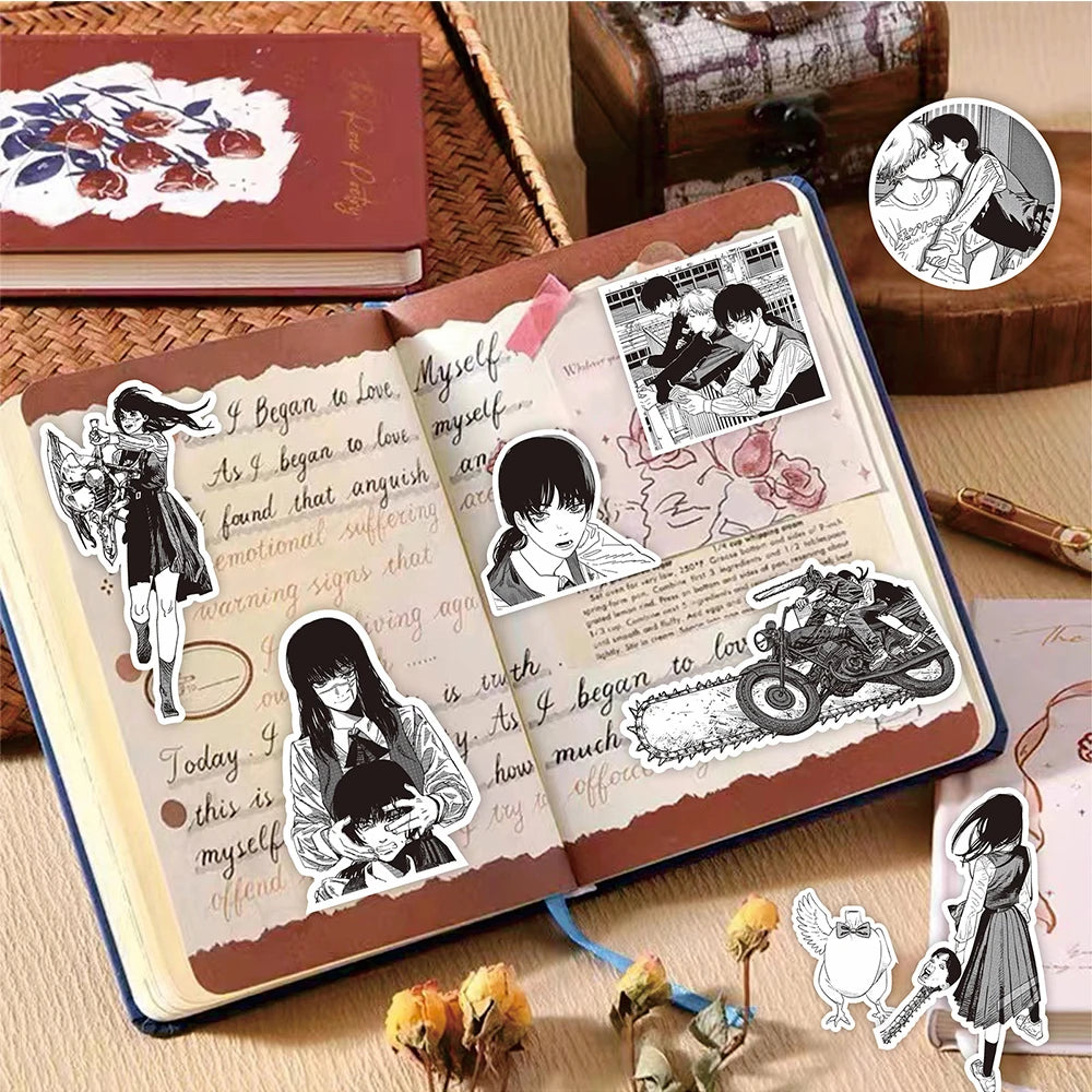 Chainsaw Man Stickers Pack – Collage Manga Noir et Blanc 30pcs