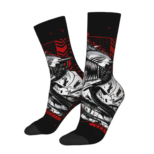 Chainsaw Man Chaussettes Imprimées – Denji Tronçonneuse Édition Noir et Rouge