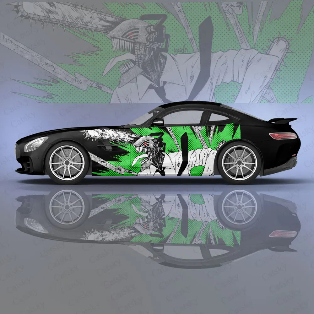 Chainsaw Man Anime Car Wrap – Vert Néon Devil Décalque Voiture