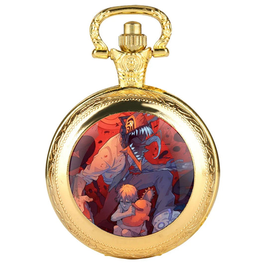 Chainsaw Man Montre de Poche en Verre – Denji Style Doré Élégant
