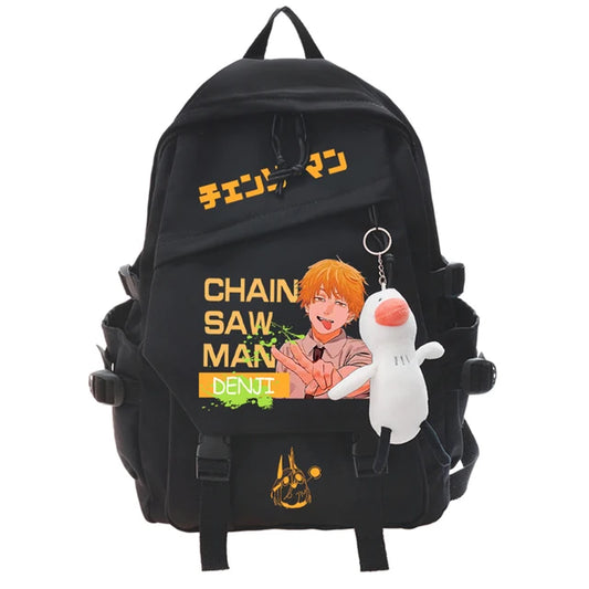 Chainsaw Man Set Sac à Dos – Denji & Pochita Porte-clés Noir Style Urbain
