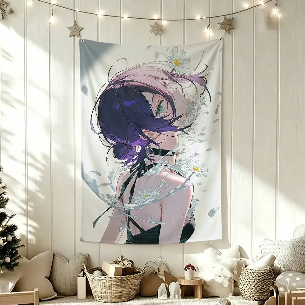 Chainsaw Man Tapiz de Pared – Reze Cabello Rosa Pétalos Edición Pastel