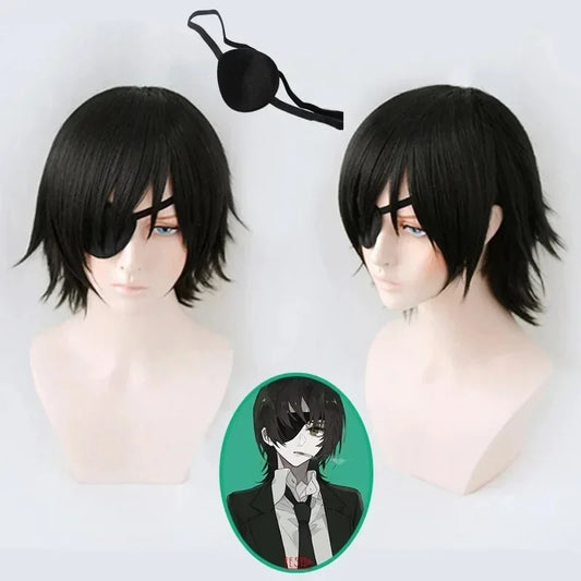 Chainsaw Man Cosplay Wig – Himeno Perruque Noire Cache-œil
