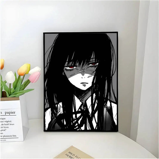 Chainsaw Man Affiche Poster – Asa Mitaka Noir et Blanc Yeux Rouges