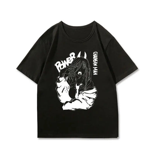 Chainsaw Man T-Shirt Graphique – Power Cornes Édition Noire