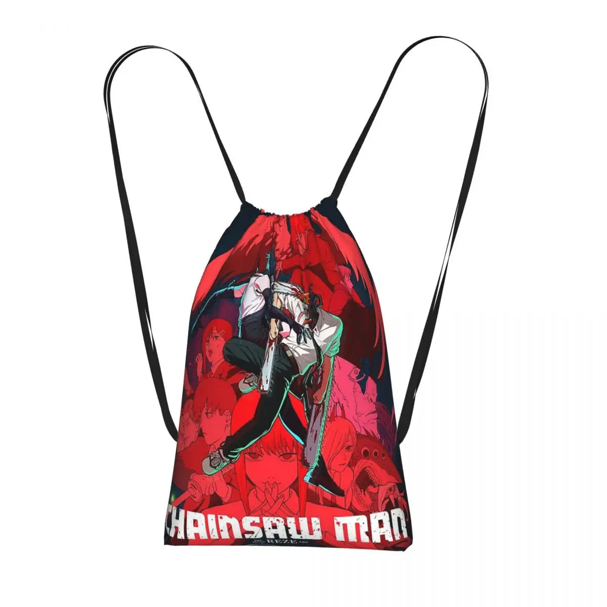 Chainsaw Man Sac Gymsack – Denji Action Tronçonneuse Fond Rouge Cordelette Noir