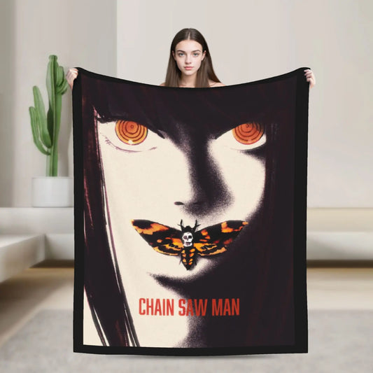Chainsaw Man Plaid Couverture – Visage Makima Papillon Noir et Blanc