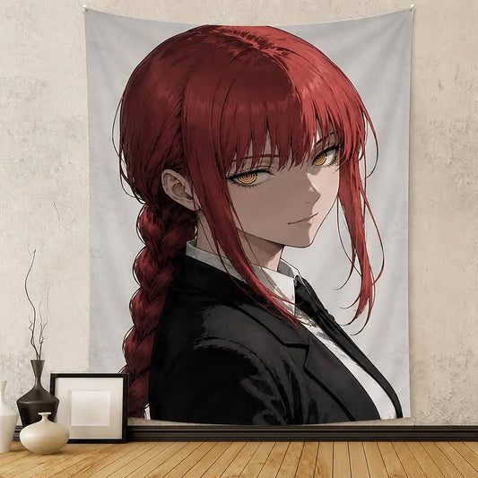 Chainsaw Man Tapisserie Murale – Makima Tresses Costume Sombre